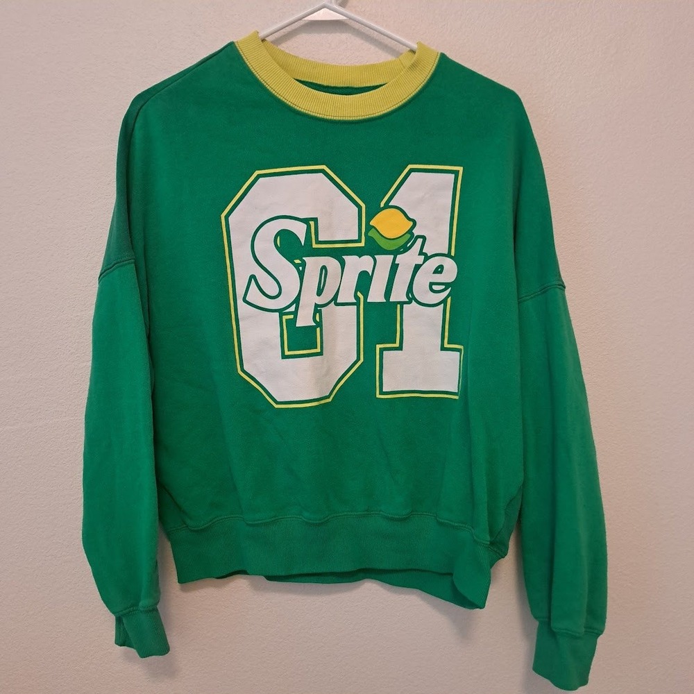 Sprite 61 Graphic Sweatshirt Green Yellow Crewneck Fleece Pullover Medium
